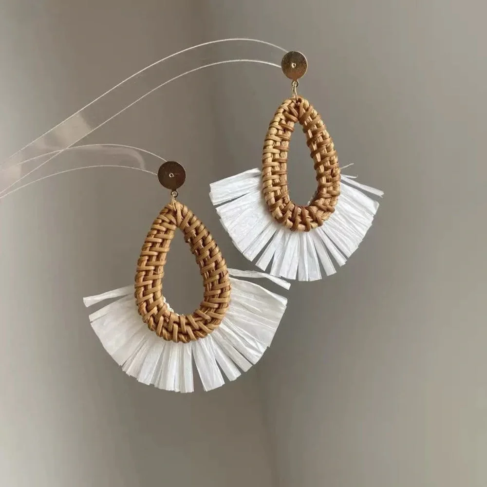 4/$15 Elegant Tan and White Woven Earrings